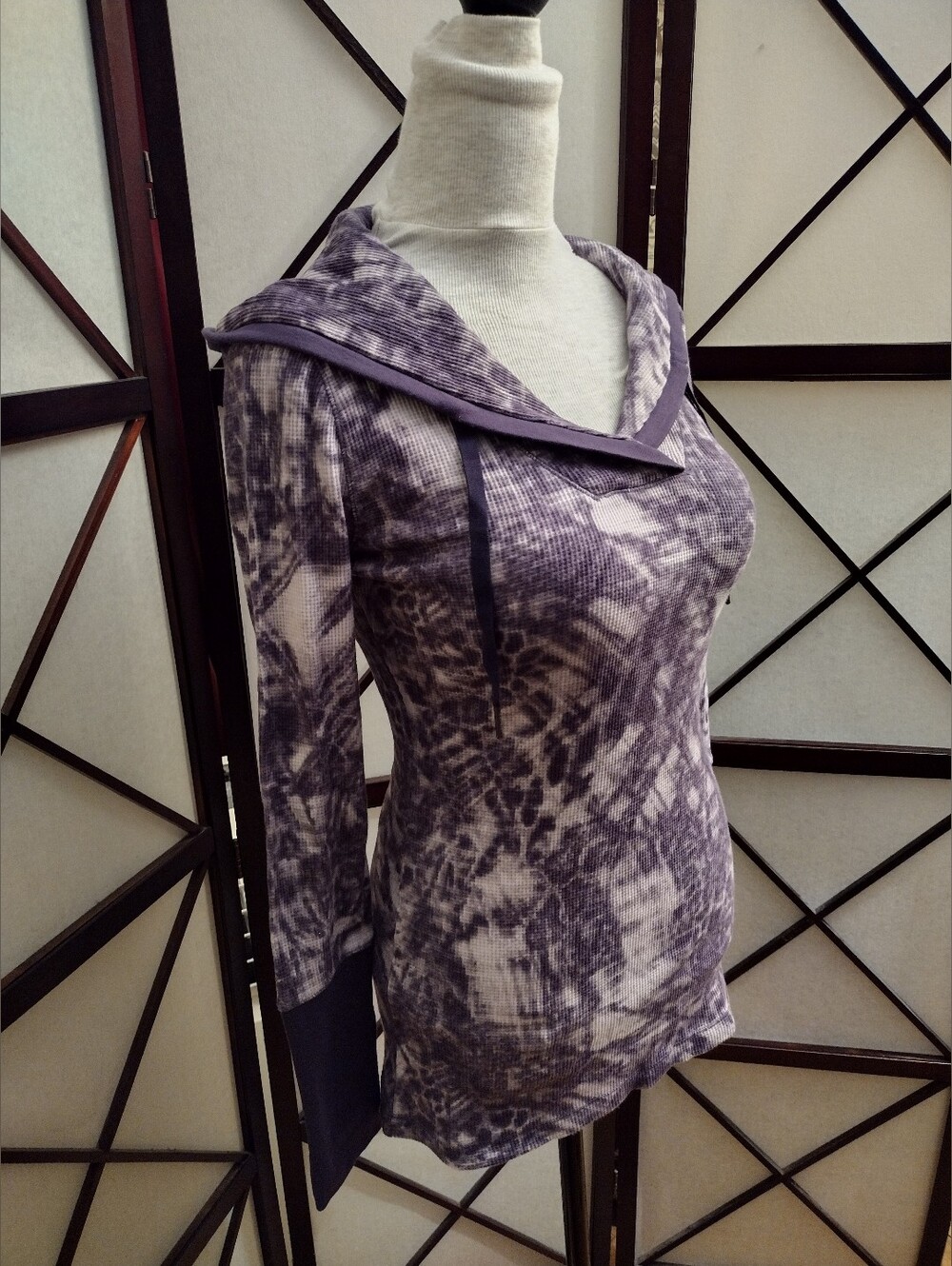 Calvin Klein Performance Purple & Gray Waffle V-Neck Hoodie - Small